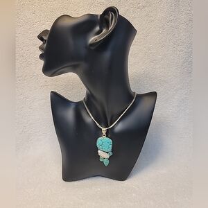 Vintage Navajo Sterling Silver Turquoise & Mother of Pearl Pendant